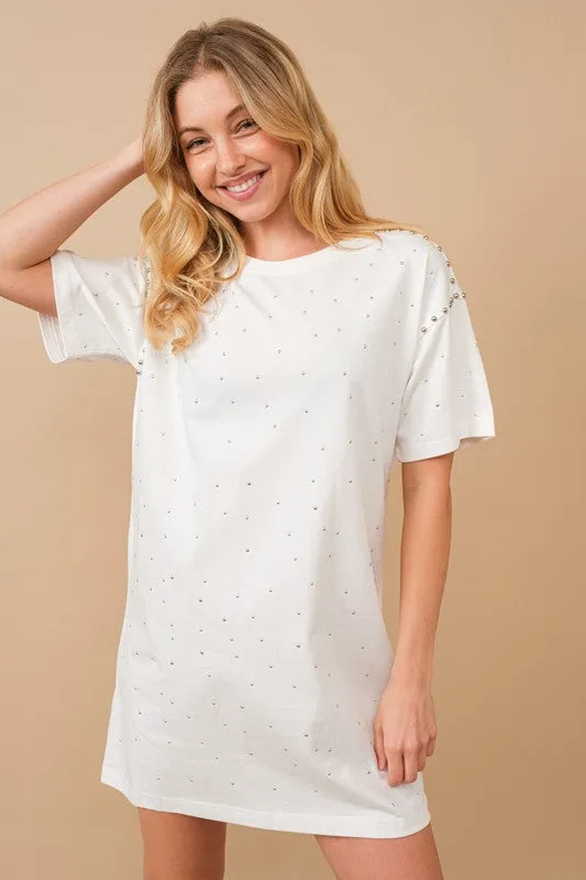 White Cotton Jersey Sprinkle Loose T Shirt Dress