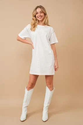 White Cotton Jersey Sprinkle Loose T Shirt Dress