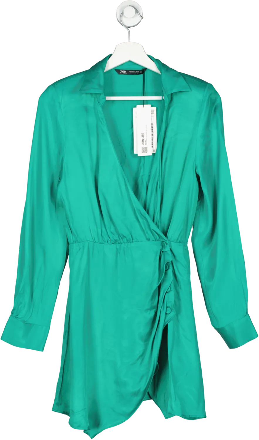 ZARA Green Padded Shoulder Satin Mini Dress BNWT  UK S